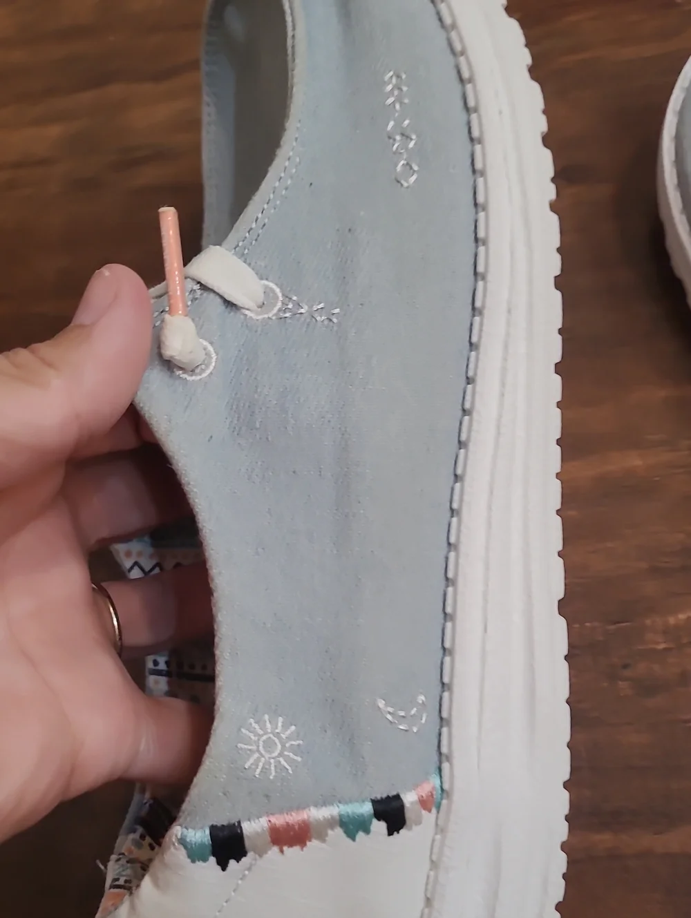 Hey Dude Men's Light Gray Canvas Slip-On Loafers with Patterned Lining Size 9